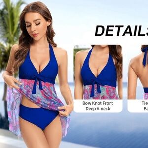 ~Halter Swimdress Mesh Bowknot Two Piece Bikini Bottoms~